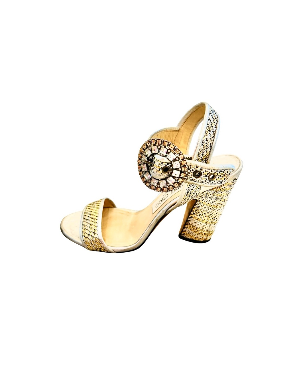 JIMMY CHOO Mischa block heel crystal buckle sz38.5 $329